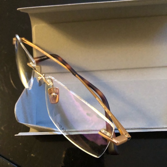 Zeiss Rectangular  Rimless Glasses with Titanium Gold Accents - Picture 5 of 6